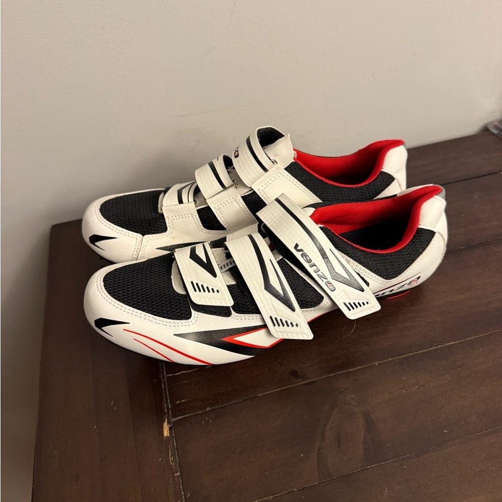 Venzo Road Cycling Shoes White Black Red w/ SPD-SL Cleats